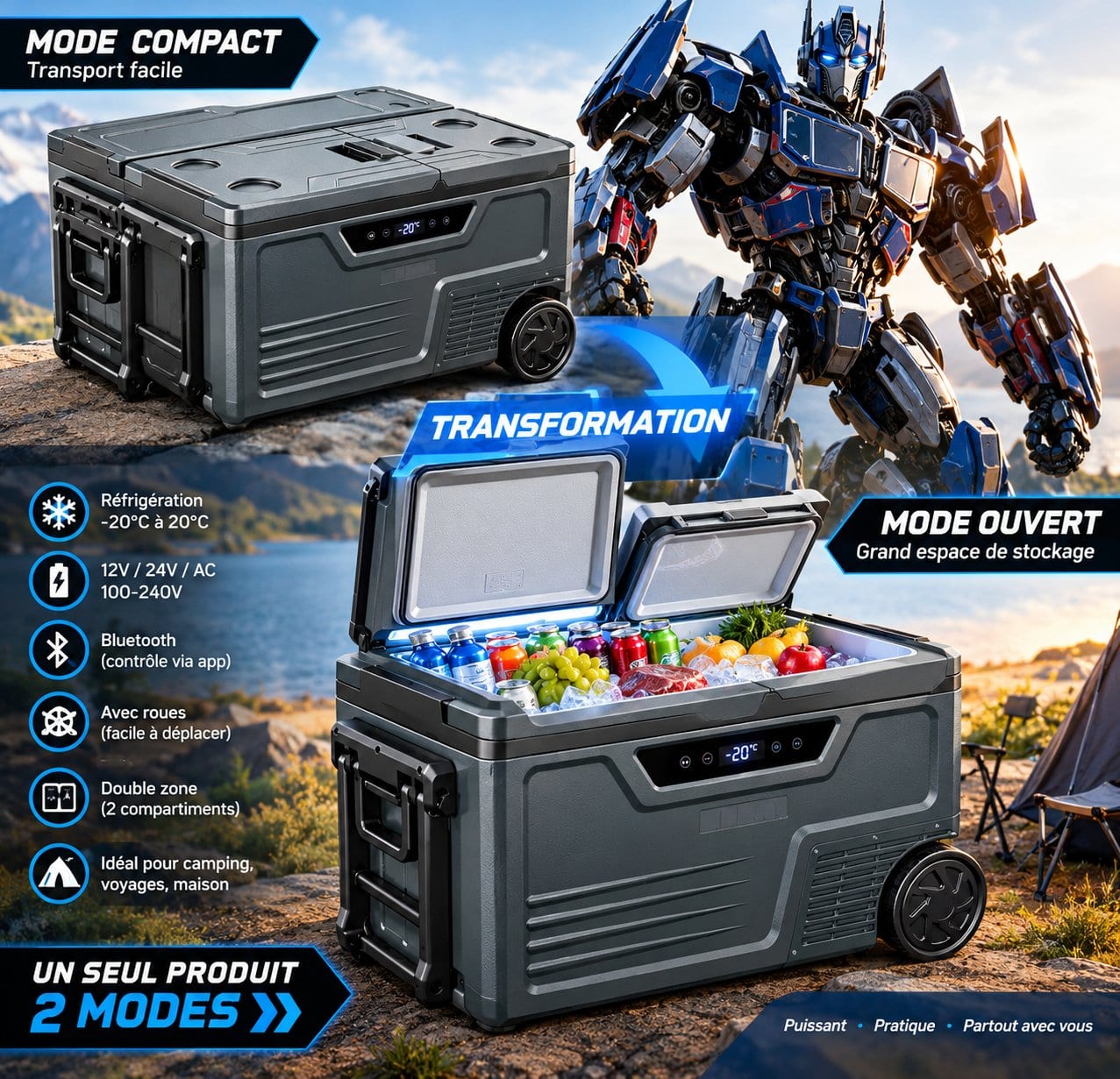 Foursun 45L Dual Zone Portable Car Refrigerator Freezer